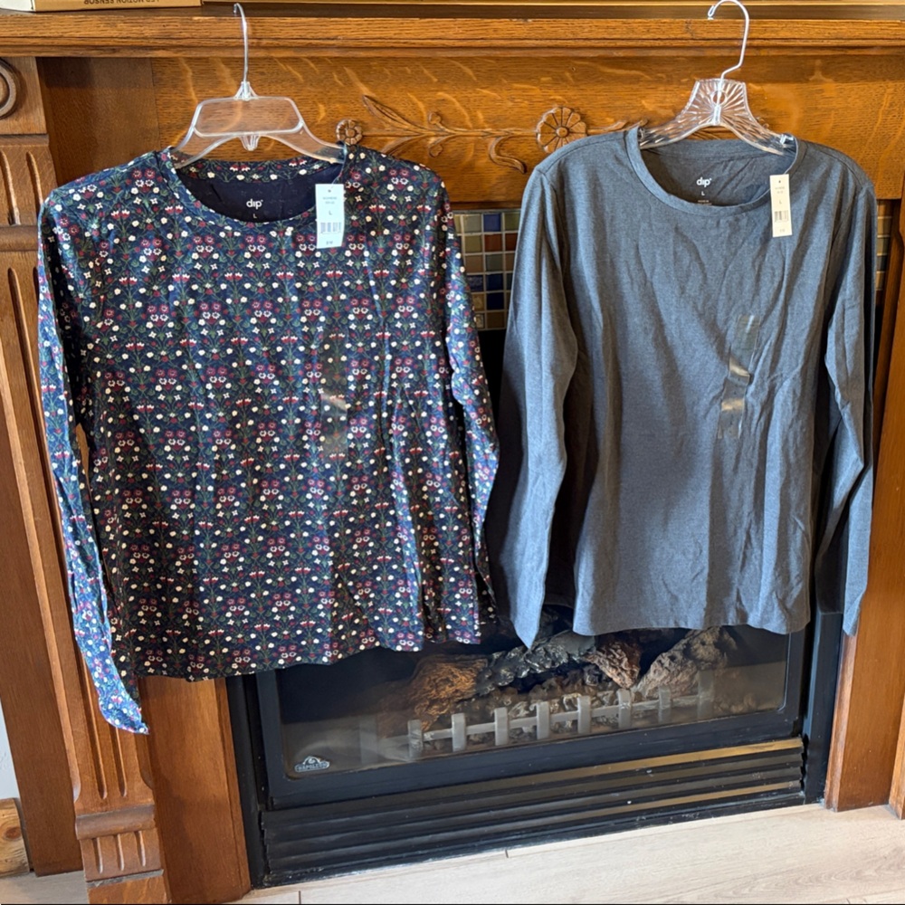 dip Women’s Long Sleeve Floral Top and Solid Gray Tee - Black, Pink, Blue